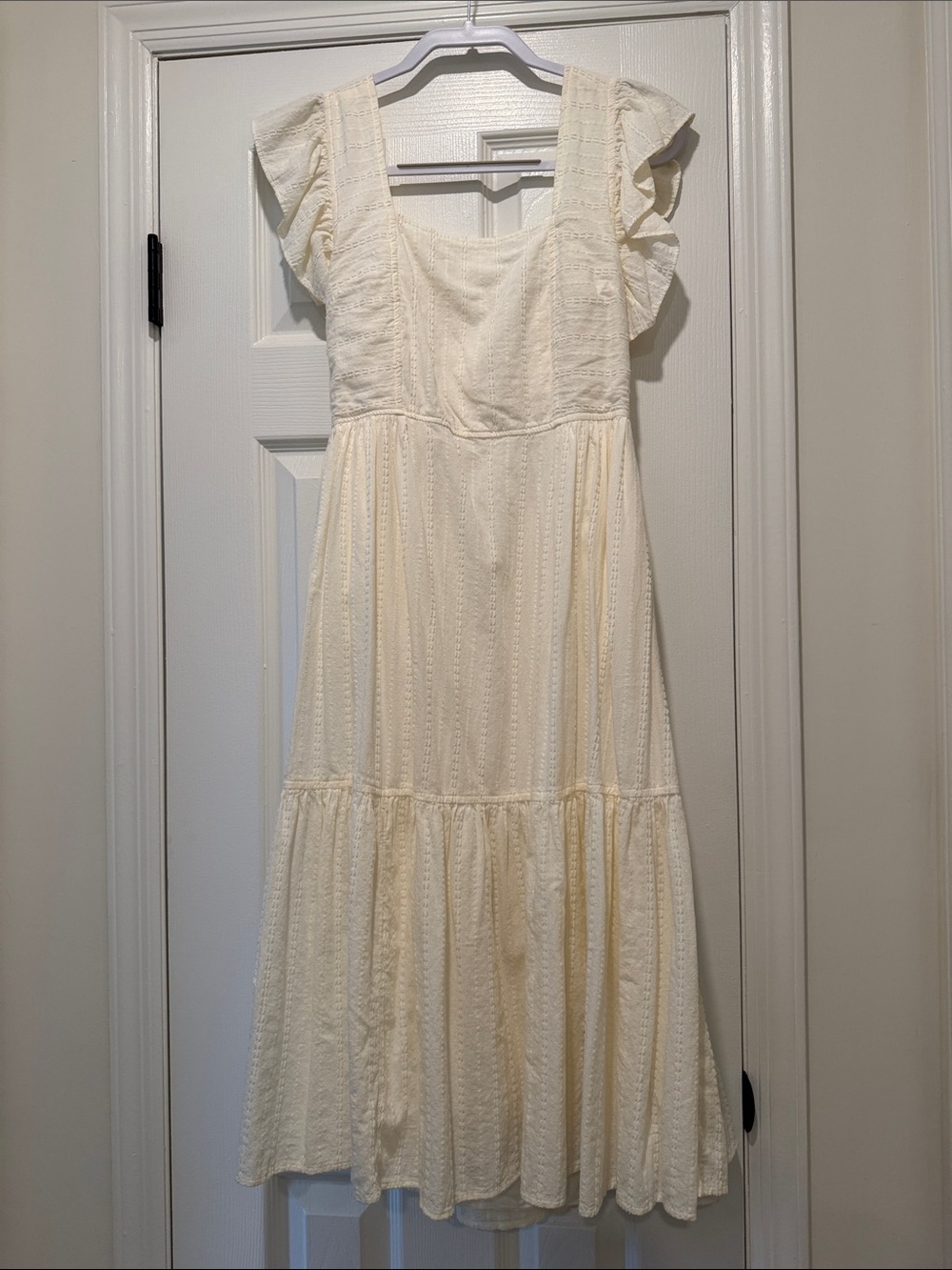 Madewell Cream Eyelet Midi Dress with Flutter Sleeves